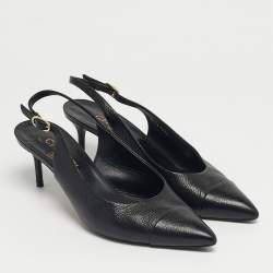 Pre Owned Chanel Black Leather CC Cap toe Slingback Pumps Size 40.5