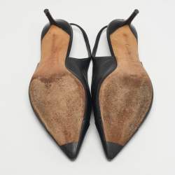 Pre Owned Chanel Black Leather CC Cap toe Slingback Pumps Size 40.5