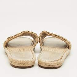 Pre Owned Chanel Gold Quilted Leather CC Chain Espadrille Flat Slides Size 40
