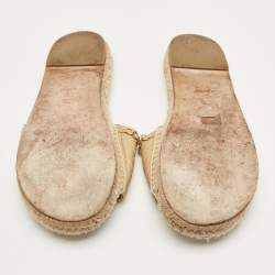 Pre Owned Chanel Gold Quilted Leather CC Chain Espadrille Flat Slides Size 40