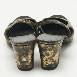 Pre Owned Chanel Black/Gold Canvas and Leather CC Cap Toe Slingback Pumps Size 37