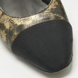 Pre Owned Chanel Black/Gold Canvas and Leather CC Cap Toe Slingback Pumps Size 37