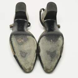 Pre Owned Chanel Black/Gold Canvas and Leather CC Cap Toe Slingback Pumps Size 37