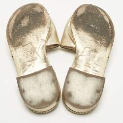 Pre Owned Chanel Gold Leather CC Flat Slides Size 38.5