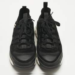 Pre Owned Chanel Black Neoprene and Suede CC Low Top Sneakers Size 39