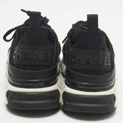 Pre Owned Chanel Black Neoprene and Suede CC Low Top Sneakers Size 39