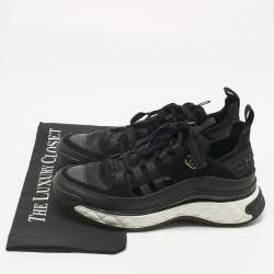 Pre Owned Chanel Black Neoprene and Suede CC Low Top Sneakers Size 39