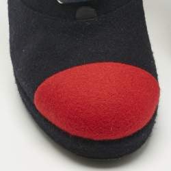 Pre Owned Chanel Navy Blue/Red Wool Cap Toe CC Ankle Length Boots Size 39.5