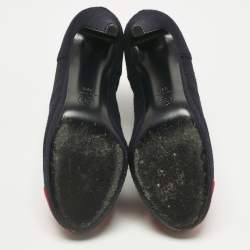 Pre Owned Chanel Navy Blue/Red Wool Cap Toe CC Ankle Length Boots Size 39.5