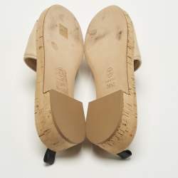 Pre Owned Chanel Beige Logo Leather Cork Slide Sandals Size 39.5