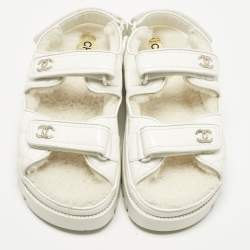 Pre Owned Chanel White Leather and Shearling Dad Slingback Sandals Size 40