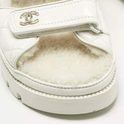 Pre Owned Chanel White Leather and Shearling Dad Slingback Sandals Size 40