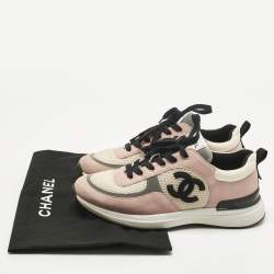 Pre Owned Chanel Pink Mesh and Suede CC Lace Up Sneakers Size 38