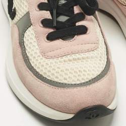 Pre Owned Chanel Pink Mesh and Suede CC Lace Up Sneakers Size 38