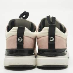 Pre Owned Chanel Pink Mesh and Suede CC Lace Up Sneakers Size 38