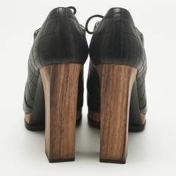 Pre Owned Chanel Black Quilted Leather CC Block Heel Booties Size 40.5