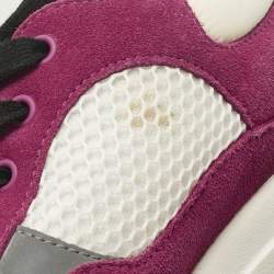 Pre Owned Chanel Purple/Purple Suede And Mesh CC Lace Up Sneakers Size 38