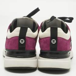 Pre Owned Chanel Purple/Purple Suede And Mesh CC Lace Up Sneakers Size 38