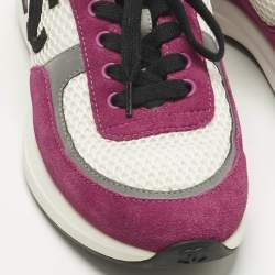 Pre Owned Chanel Purple/Purple Suede And Mesh CC Lace Up Sneakers Size 38