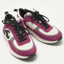 Pre Owned Chanel Purple/Purple Suede And Mesh CC Lace Up Sneakers Size 38