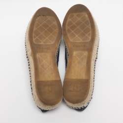Pre Owned Chanel Blue Leather CC Cap Toe Espadrille Flats Size 40