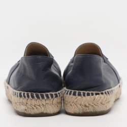 Pre Owned Chanel Blue Leather CC Cap Toe Espadrille Flats Size 40