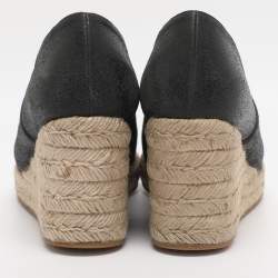 Pre Owned Chanel Grey/Black Nubuck and Patent Leather CC Cap Toe Espadrille Platform Wedge Pumps 36