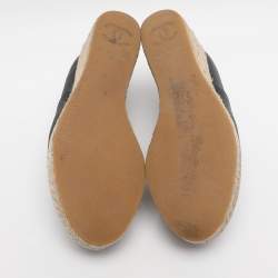 Pre Owned Chanel Grey/Black Nubuck and Patent Leather CC Cap Toe Espadrille Platform Wedge Pumps 36