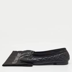 Pre Owned Chanel Black Quilted Leather CC Cap Toe Bow Ballet Flats Size 36.5