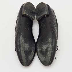 Pre Owned Chanel Black Quilted Leather CC Cap Toe Bow Ballet Flats Size 36.5