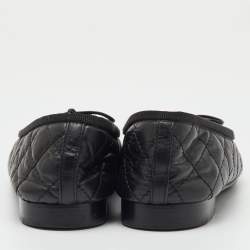 Pre Owned Chanel Black Quilted Leather CC Cap Toe Bow Ballet Flats Size 36.5