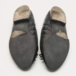 Pre Owned Chanel Black Cannage Leather CC Cap Ballet Flats Size 40
