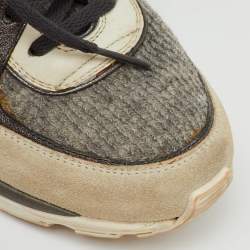 Pre Owned Chanel Grey/White Tweed, Suede and Leather Low Top CC Sneakers Size 35.5
