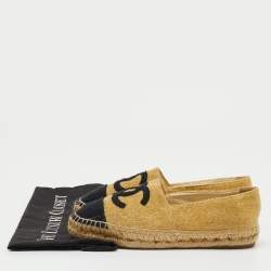 Pre Owned Chanel Metallic Gold/Black Tweed CC Espadrille Flats Size 37