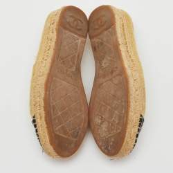 Pre Owned Chanel Metallic Gold/Black Tweed CC Espadrille Flats Size 37