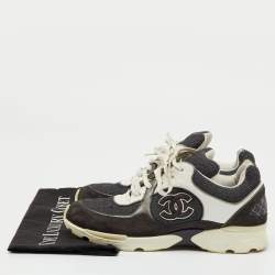 Pre Owned Chanel Black/Grey Fabric, Suede and Leather CC Low Top Sneakers Size 40.5