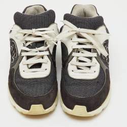 Pre Owned Chanel Black/Grey Fabric, Suede and Leather CC Low Top Sneakers Size 40.5