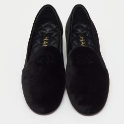 Pre Owned Chanel Black Velvet CC Smoking Slippers Size 38