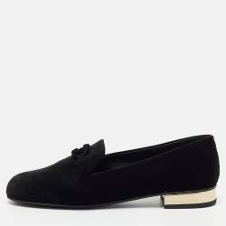 Pre Owned Chanel Black Velvet CC Smoking Slippers Size 38