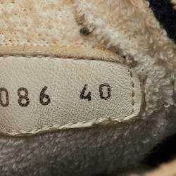 Pre Owned Chanel Navy Blue/White Leather, Neoprene and Mesh CC Low Top Sneakers Size 40