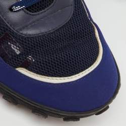 Pre Owned Chanel Navy Blue/White Leather, Neoprene and Mesh CC Low Top Sneakers Size 40