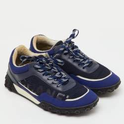 Pre Owned Chanel Navy Blue/White Leather, Neoprene and Mesh CC Low Top Sneakers Size 40