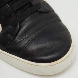 Pre Owned Chanel Black/White Leather and Rubber CC Cap Toe Lace Up Sneakers Size 39