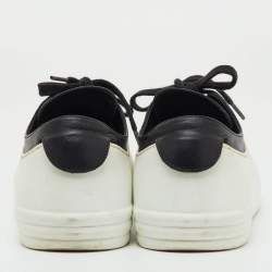 Pre Owned Chanel Black/White Leather and Rubber CC Cap Toe Lace Up Sneakers Size 39