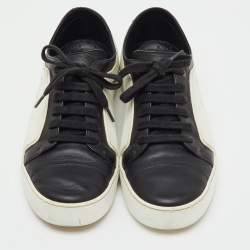 Pre Owned Chanel Black/White Leather and Rubber CC Cap Toe Lace Up Sneakers Size 39