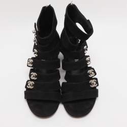 Pre Owned Chanel Black Suede CC Gladiator Sandals Size 36
