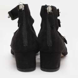 Pre Owned Chanel Black Suede CC Gladiator Sandals Size 36