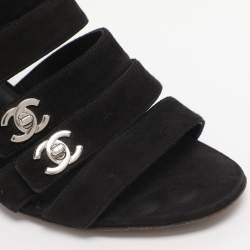 Pre Owned Chanel Black Suede CC Gladiator Sandals Size 36