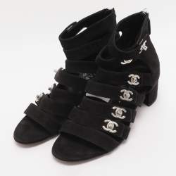 Pre Owned Chanel Black Suede CC Gladiator Sandals Size 36