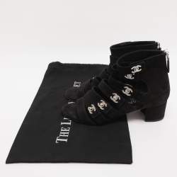 Pre Owned Chanel Black Suede CC Gladiator Sandals Size 36